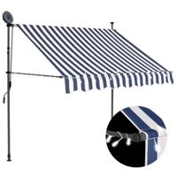 Luifel handmatig uitschuifbaar met LED 150 cm blauw en wit - thumbnail