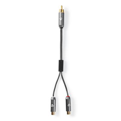 Stereo-Audiokabel | RCA Male - 2x RCA Female | Gun Metal Grey | Gevlochten kabel - thumbnail