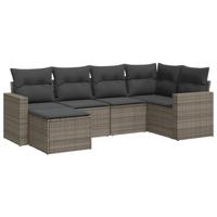6-delige Loungeset met kussens poly rattan grijs - thumbnail