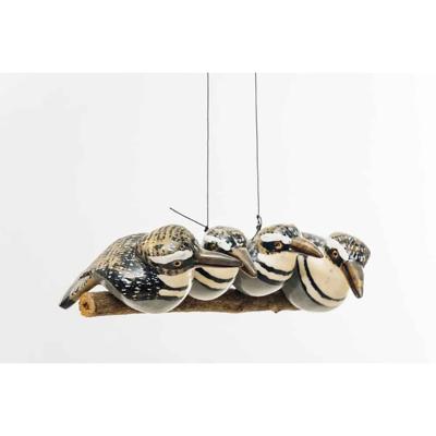 Metalen Familie van 4 Lachvogels op Tak Metalen Familie van 4 Lachvogels op Tak