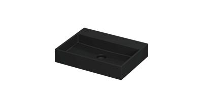 INK United Wastafel Porselein Zonder Kraangat incl. Porseleinen Click Plug en Verborgen Overloop Systeem - 600x450x110 mm - Mat Zwart
