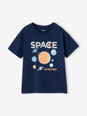Jongensshirt Space glanzend motief nachtblauw