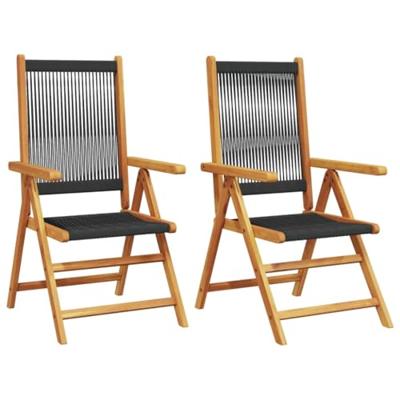 Tuinstoelen 2 st massief acaciahout en polypropeen zwart