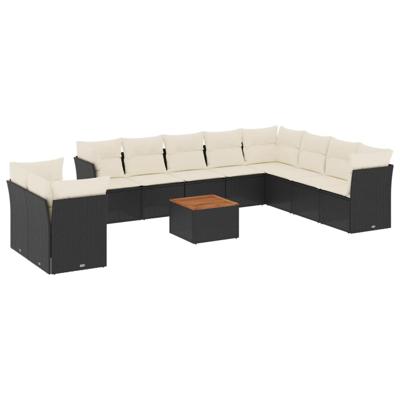 11-delige Loungeset met kussens poly rattan zwart