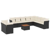 11-delige Loungeset met kussens poly rattan zwart - thumbnail