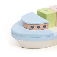 Classic World world houten blokkenboot met kraan, 13dlg. - thumbnail