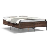 Bedframe bewerkt hout metaal bruin eikenkleur 120x200 cm - thumbnail