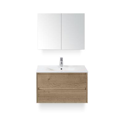 Dante Badmeubelset 80 cm - Natuur Eiken - Keramische Wastafel Wit Enjoy - met Spiegelkast