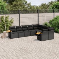 9-delige Loungeset met kussens poly rattan zwart - thumbnail