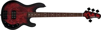 Sterling by Music Man StingRay Ray34 Poplar Burl Dark Scarlet Burst Satin elektrische basgitaar