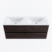 MONDIAZ VICA 120cm badmeubel onderkast Dark Brown 4 lades. Wastafel CLOUD dubbel zonder kraangat, kleur Talc. - thumbnail