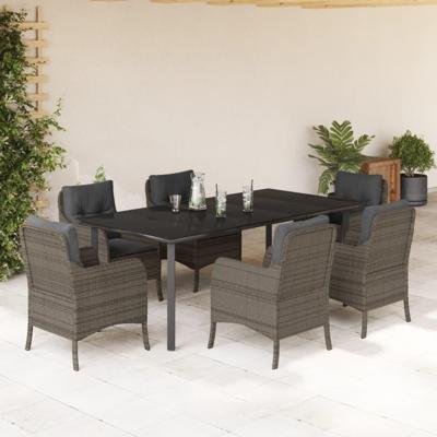 7-delige Tuinset met kussens poly rattan grijs