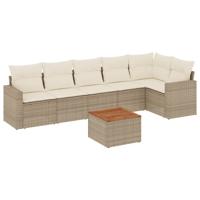 7-delige Loungeset met kussens poly rattan beige - thumbnail