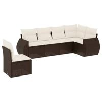 6-delige Loungeset met kussens poly rattan bruin - thumbnail