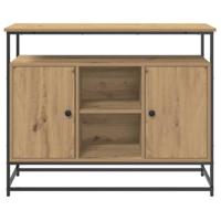 Dressoir artisanaal eikenkleurig 100 x 35 x 80 cm Bewerkt hout - thumbnail