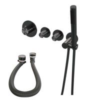 Gunmetal Carving thermostatische inbouw badkraan SET 01 - compleet met badvulcombinatie, staaf handdouche, doucheslang en wandaansluitbocht - gunmetal geborsteld PVD - thumbnail