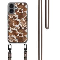 Phone 17 hoesje met donkerbruin koord - Koeienprint - thumbnail