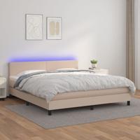 Boxspring met matras en LED kunstleer cappuccinokleur 180x200cm - thumbnail