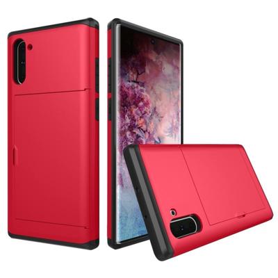 Schokbestendig robuuste Armor beschermende case met kaartsleuf voor Galaxy Note 10 (rood)