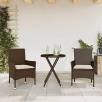 3-delige Bistroset met kussens poly rattan en glas bruin - thumbnail