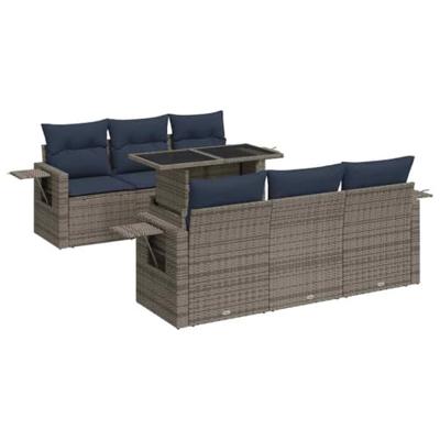 7-delige Loungeset met kussens poly rattan acacia zwart