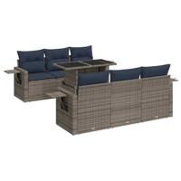 7-delige Loungeset met kussens poly rattan acacia zwart - thumbnail