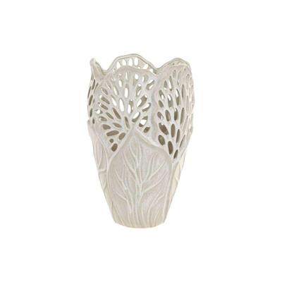 Vaas Home ESPRIT Wit Keramisch Blad van een plant 23 x 23 x 36 cm