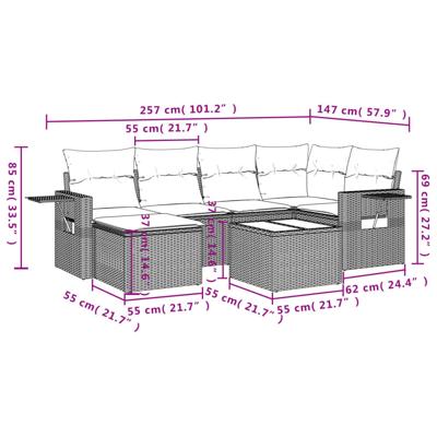 7-delige Loungeset met kussens poly rattan grijs - thumbnail