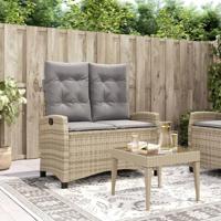 Tuinbankje verstelbaar met kussens poly rattan beige - thumbnail