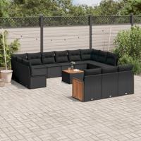 14-delige Loungeset met kussens poly rattan zwart - thumbnail