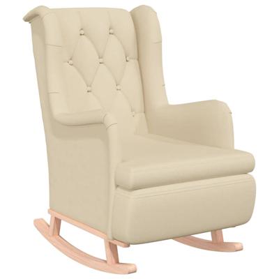 Fauteuil met massief rubberwood schommelpoten stof crmekleurig Fauteuil met massief rubberwood schommelpoten stof crmekleurig