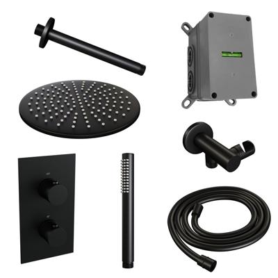 Brauer Black Edition Thermostatische Regendoucheset Inbouw - Hoofddouche 30 cm - 3 Weg - Handdouche Staaf - Doucheslang - Wandaansluitbocht - Mat Zwart