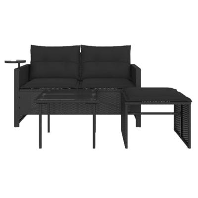 3-delige Loungeset met kussens poly rattan zwart 3-delige Loungeset met kussens poly rattan zwart