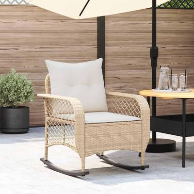Tuinschommelstoel met kussens poly rattan beige Tuinschommelstoel met kussens poly rattan beige