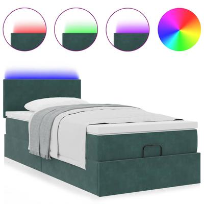 Ottoman bed met matras en LED's 90x190cm fluweel donkergroen