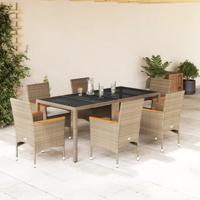 7-delige Tuinset met kussens poly rattan en glas beige - thumbnail