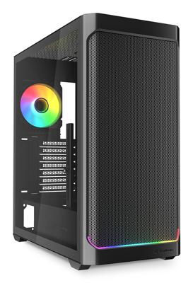 Sharkoon ak4w rgb strip midi tower behuizing (zwart | 2x usb-a | 1x usb-c | rgb | tempered glass)
