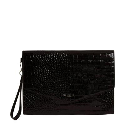 Ted Baker Wesslie Croc Effect Icon Envelope Pouch Black