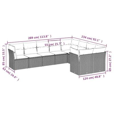 9-delige Loungeset met kussens poly rattan bruin
