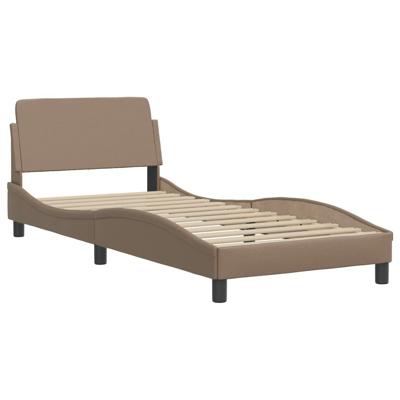 Bedframe met hoofdbord kunstleer cappuccinokleurig 90x200 cm - thumbnail