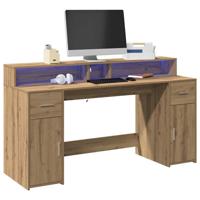 Bureau met LED-verlichting 160x55x91 cm hout artisanaal eiken - thumbnail