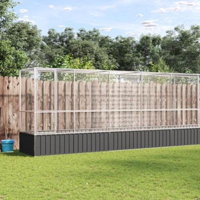 vidaXL Volière met verlengstuk 1042,5x107x212 m staal zilverkleurig, vogelvolière, papegaaienkooi, grote papegaaienkooi, parkietenkooi