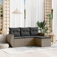4-delige Loungeset met kussens poly rattan grijs - thumbnail