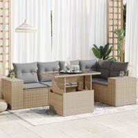 6-delige Loungeset met kussens poly rattan beige - thumbnail