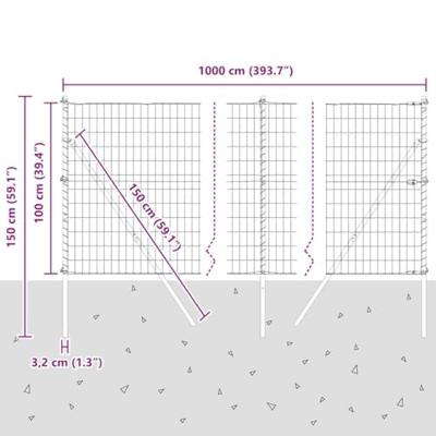VidaXL Hek met paal grijs 1 x 10 m staal en pvc