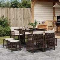9-delige Tuinset met kussens poly rattan bruin - thumbnail