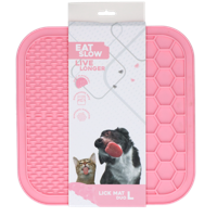Eat Slow Live Longer Duo likmat - 30 x 30 cm - vierkant - snuffelmat - anti-snuffelmat - slowfeeder - 100% siliconen - vaatwasmachinebestendig - maat L - roze - thumbnail