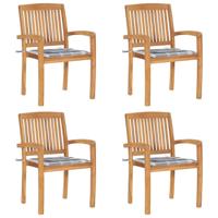 Tuinstoelen stapelbaar 4 st met kussens massief teakhout - thumbnail
