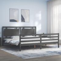Bedframe met hoofdbord massief hout grijs 200x200 cm - thumbnail
