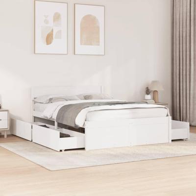 Bedframe zonder matras massief grenenhout wit 140x190 cm